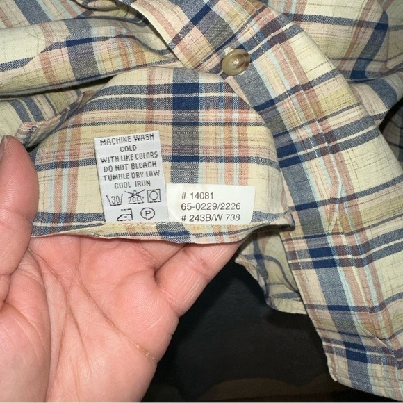Orvis Vintage Beige Navy Plaid Stripe Men's Extra Large Button Down Shirt - Picture 10 of 13